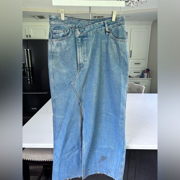 ZARA TRF METALLIC DENIM ASYMMETRIC SKIRT NWT - Picture 11 of 16